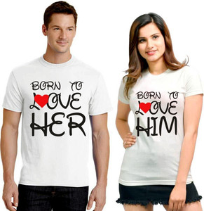Couple Trends Graphic Print Couple Round Neck White T-Shirt