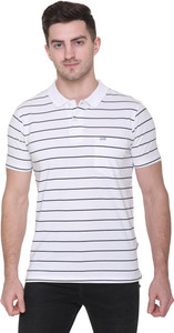 GODFREY Striped Men Polo Neck White T-Shirt