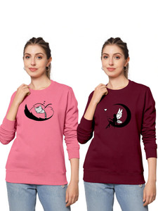 ZentWorld Printed Women Round Neck Pink, Maroon T-Shirt