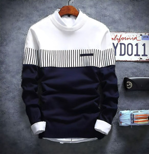 FASHIUM Striped Men Round Neck Navy Blue T-Shirt