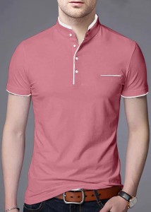AUSK Solid Men Polo Neck Pink T-Shirt
