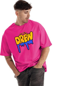 Leotude Printed Men Round Neck Pink T-Shirt