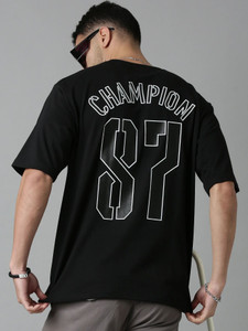 LEWEL Printed Men Round Neck Black T-Shirt