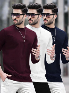 BLIVE Solid Men Round Neck Multicolor T-Shirt