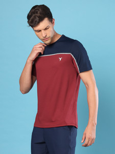 TECHNOSPORT Colorblock Men Round Neck Red T-Shirt