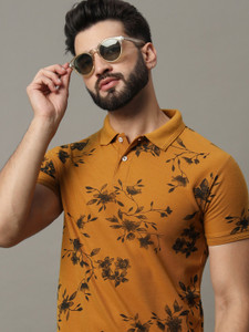RARHANPREMIUM Printed Men Polo Neck Gold T-Shirt