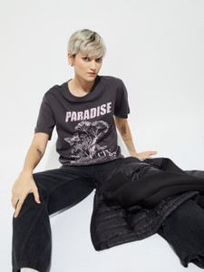 MAX Printed Women Round Neck Grey T-Shirt