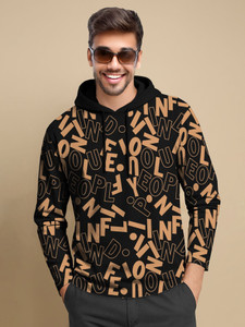 TRIPR Printed Men Hooded Neck Black, Beige T-Shirt