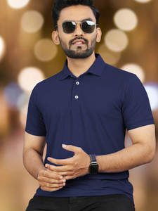 VeBNoR Solid Men Polo Neck Blue T-Shirt