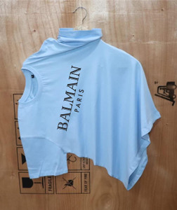 LWEXS Typography Men Round Neck Light Blue T-Shirt