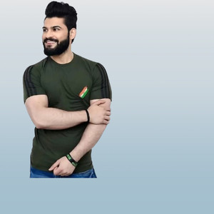 SHREEVASA Military Camouflage Men Round Neck Dark Green T-Shirt