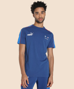 PUMA Solid Men Crew Neck Blue T-Shirt