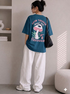Fabflee Printed Women Round Neck Blue T-Shirt
