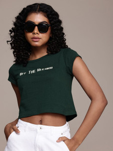Roadster Printed Women Round Neck Green T-Shirt