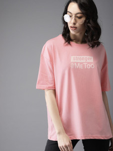 Moda Rapido Printed Women Round Neck Pink T-Shirt