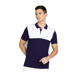 Allen Solly Colorblock Men Polo Neck Navy Blue T-Shirt