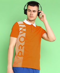 Tiger Shroff - PROWL Printed Men Polo Neck Orange T-Shirt