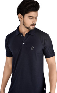 Jeiri Solid Men Polo Neck Navy Blue T-Shirt