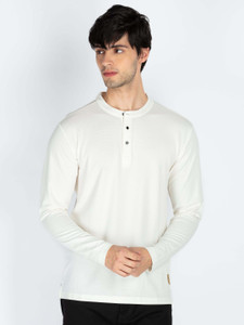 Status Quo Solid Men Henley Neck White T-Shirt