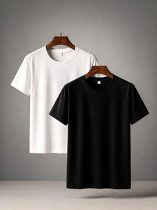 Royal Club Tshirt Solid Men Round Neck Black, White T-Shirt
