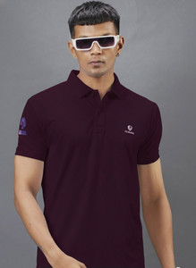 3BROS Solid Men Polo Neck Maroon T-Shirt