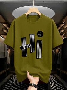 AOOSH Typography Men Round Neck Dark Green T-Shirt