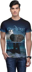 WEAR YOUR MIND Animal Print Men Round Neck Blue T-Shirt