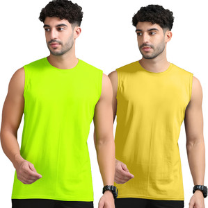 Jangoboy Solid Men Round Neck Green, Yellow T-Shirt