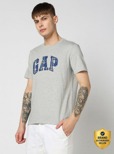 GAP Graphic Print Men Crew Neck Grey T-Shirt