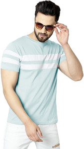 Diversify Striped Men Round Neck Light Blue T-Shirt