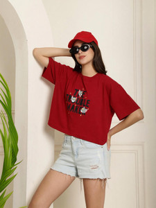 DreamBe Graphic Print Women Round Neck Maroon T-Shirt