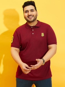 bigbanana Solid Men Polo Neck Maroon T-Shirt