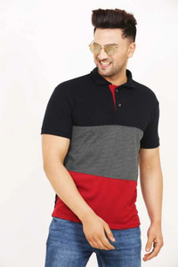 Leotude Colorblock Men Polo Neck Multicolor T-Shirt