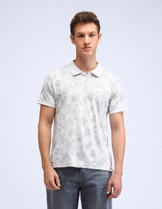 FLYING MACHINE Floral Print Men Polo Neck Grey T-Shirt