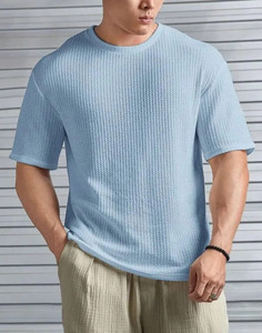 KAJARU Self Design Men Round Neck Blue T-Shirt