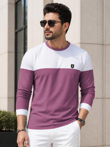 VeBNoR Colorblock Men Round Neck Purple T-Shirt