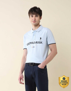 U.S. POLO ASSN. Men Light Blue Polo Neck T-Shirt - Image 6