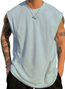 Blendora Solid Men Round Neck Light Blue T-Shirt