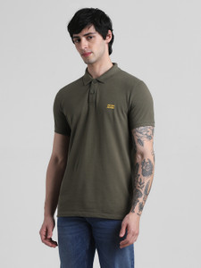 JACK & JONES Solid Men Polo Neck Green T-Shirt