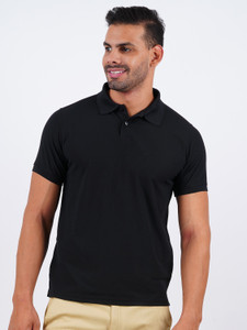 Pranera Solid Men Polo Neck Black T-Shirt
