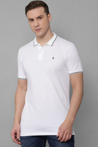 LOUIS PHILIPPE Solid Men Polo Neck White T-Shirt