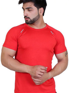 indian krait Solid Men Round Neck Red T-Shirt