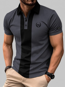 ALIFORNIA Striped Men Polo Neck Grey T-Shirt