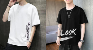 THUNDER PLANET Printed Men Round Neck White, Black T-Shirt