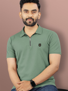 VeBNoR Solid Men Polo Neck Light Green T-Shirt