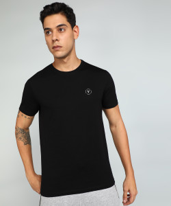 Van Heusen Flex Solid Men Round Neck Black T-Shirt