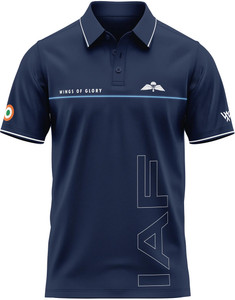 WARRIOR WORLD Navy Blue Polo Neck T-Shirt - Image 2