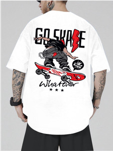 TB Blue Printed, Typography Men Round Neck White T-Shirt