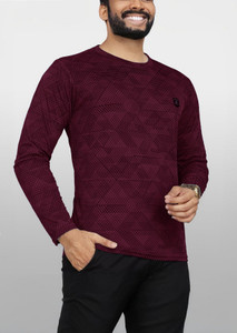 AVOLT Printed Men Round Neck Maroon T-Shirt