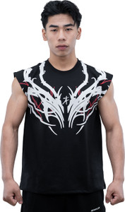 Athflex Printed Men Round Neck Black T-Shirt